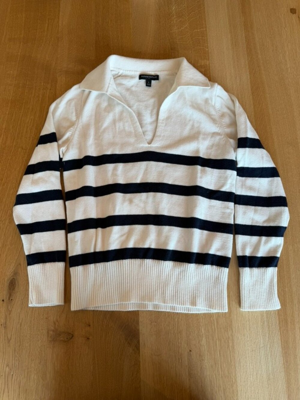 Banana Republic Striped Collared Sweater White Navy Size Small
